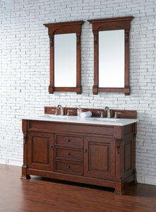 Brookfield 60" Double Vanity, Warm Cherry w/ 3 CM White Zeus Quartz Top James Martin Vanities