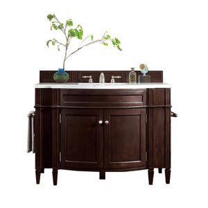 Brittany 46" Single Vanity, Burnished Mahogany w/ 3 CM White Zeus Quartz Top James Martin Vanities