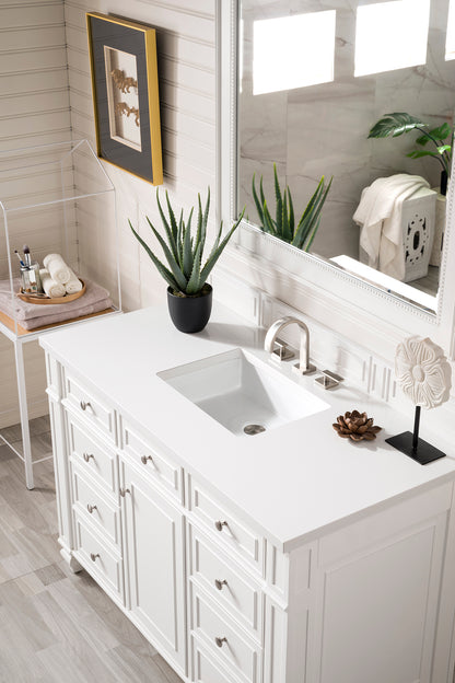 Bristol 48" Single Vanity, Bright White, w/ 3 CM White Zeus Quartz Top James Martin Vanities