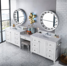 Load image into Gallery viewer, Bathroom Vanities Outlet Atlanta Renovate for LessCopper Cove Encore 122&quot; Double Vanity Set, Bright White w/ Makeup Table, 3 CM White Zeus Quartz Top