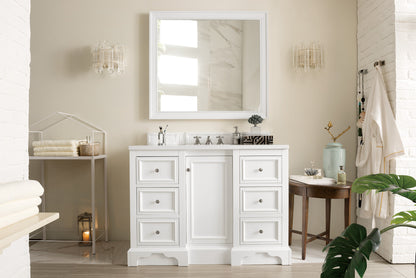 De Soto 48" Single Vanity, Bright White w/ 3 CM White Zeus Quartz Top James Martin Vanities