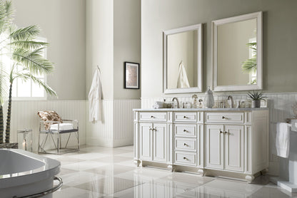 Bristol 72" Double Vanity, Bright White, w/ 3 CM Carrara Marble Top James Martin Vanities