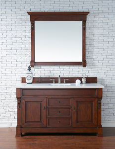 Brookfield 60" Single Vanity, Warm Cherry w/ 3 CM White Zeus Quartz Top James Martin Vanities
