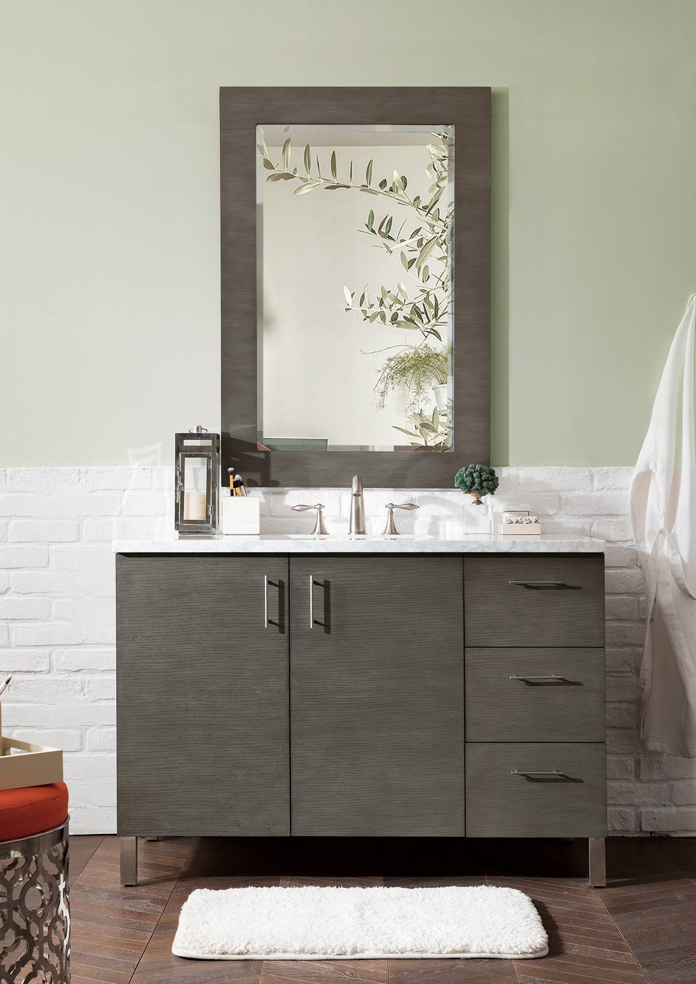 Metropolitan 48" Silver Oak Single Vanity w/ 3 CM Carrara Marble Top James Martin Vanities