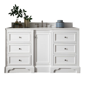 De Soto 60" Single Vanity, Bright White w/ 3 CM White Zeus Quartz Top James Martin Vanities