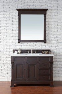 Brookfield 48" Burnished Mahogany Single Vanity  w/ 3 CM Classic White Quartz Top James Martin