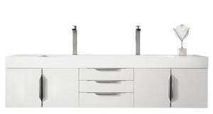 Mercer Island 72" Double Vanity, Glossy White w/ Glossy White Composite Top James Martin Vanities