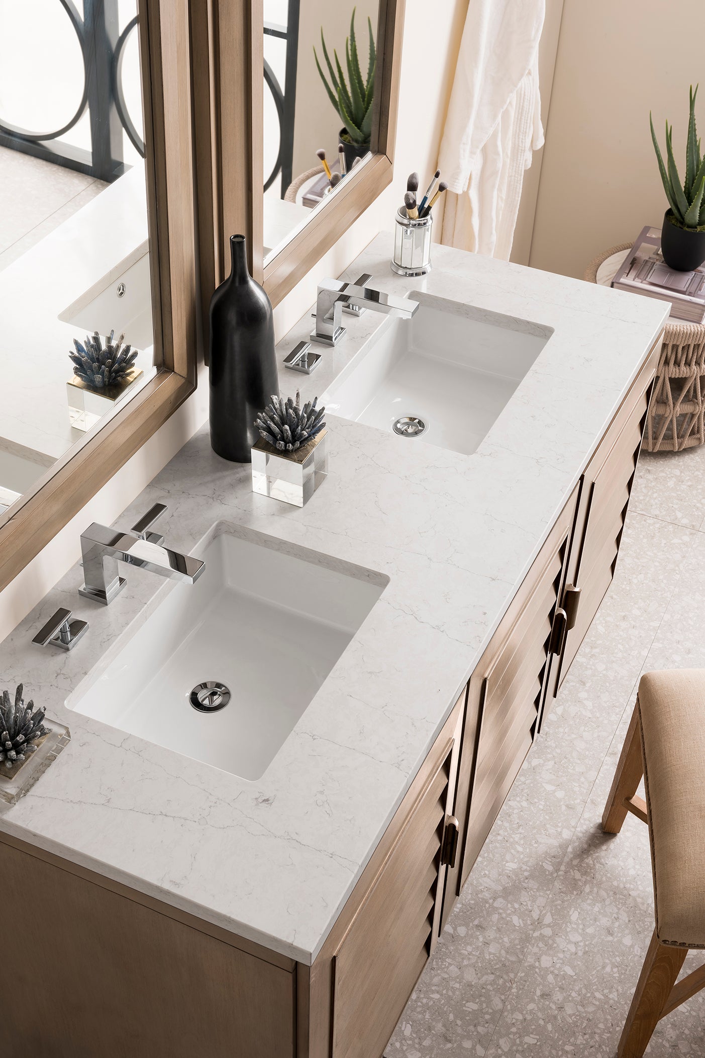 Portland 60" Double Vanity Whitewashed Walnut, w/ 3 CM Eternal Jasmine Pearl Quartz Top James Martin Vanities
