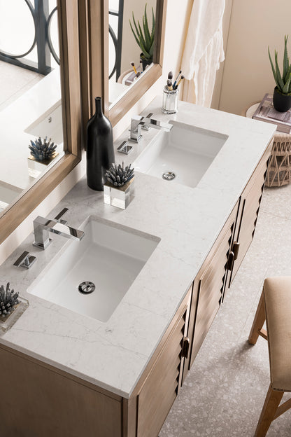 Portland 60" Double Vanity Whitewashed Walnut, w/ 3 CM Eternal Jasmine Pearl Quartz Top James Martin Vanities