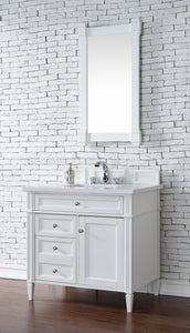 Brittany 36" Bright White Single Vanity w/ 3 CM White Zeus Quartz Top James Martin Vanities