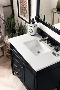 Brittany 36" Black Onyx Single Vanity w/ 3 CM White Zeus Quartz Top James Martin Vanities