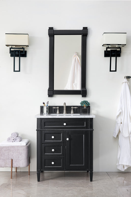 Brittany 30" Single Vanity, Black Onyx w/ 3 CM Carrara Marble Top James Martin Vanities