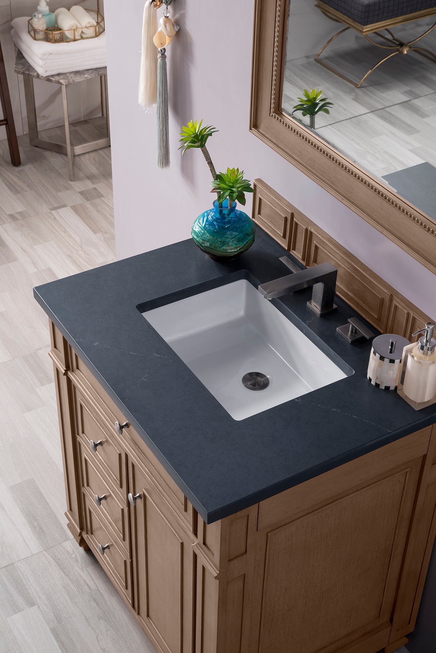 Bristol 30" Single Vanity, Whitewashed Walnut, w/ 3 CM Charcoal Soapstone Quartz Top James Martin Vanities