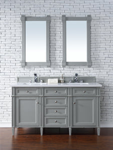 Brittany 60" Urban Gray Double Vanity w/ 3 CM Classic White Quartz Top James Martin Vanities