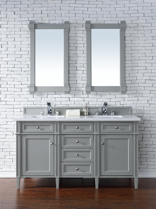 Brittany 60" Urban Gray Double Vanity w/ 3 CM White Zeus Quartz Top James Martin Vanities