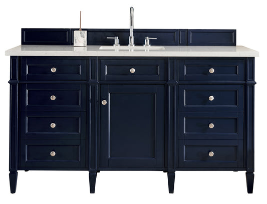 Brittany 60" Victory Blue Single Vanity w/ 3 CM Carrara Marble Top James Martin Vanities