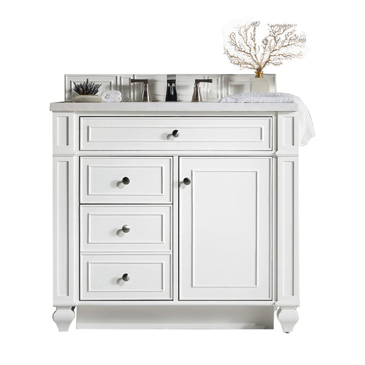 Bristol 36" Single Vanity, Bright White, w/ 3 CM Arctic Fall Solid Surface Top James Martin Vanities