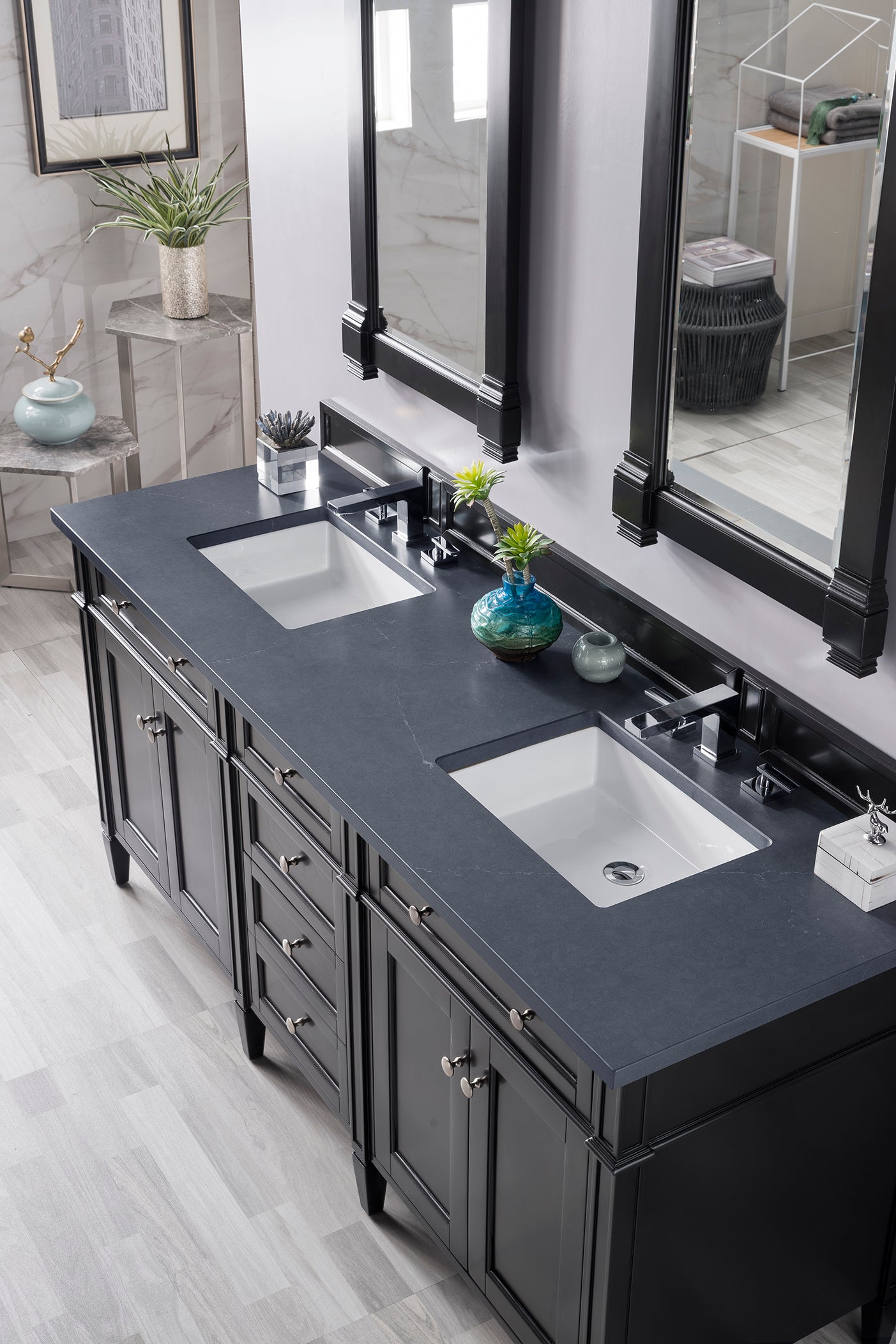 Brittany 72" Black Onyx Double Vanity w/ 3 CM Charcoal Soapstone Quartz Top James Martin Vanities