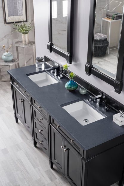 Brittany 72" Black Onyx Double Vanity w/ 3 CM Charcoal Soapstone Quartz Top James Martin Vanities