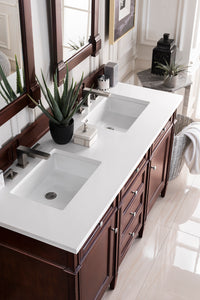 Brittany 60" Burnished Mahogany Double Vanity w/ 3 CM White Zeus Quartz Top James Martin Vanities