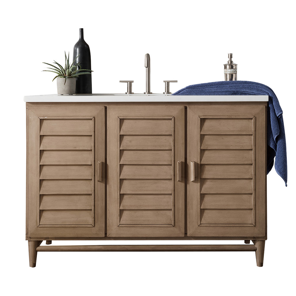 Portland 48" Single Vanity Whitewashed Walnut, w/ 3 CM Eternal Jasmine Pearl Quartz Top James Martin Vanities