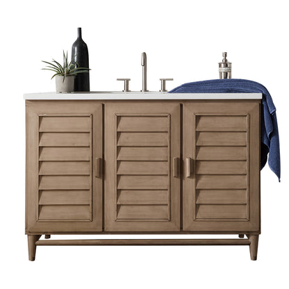 Portland 48" Single Vanity Whitewashed Walnut, w/ 3 CM Eternal Jasmine Pearl Quartz Top James Martin Vanities