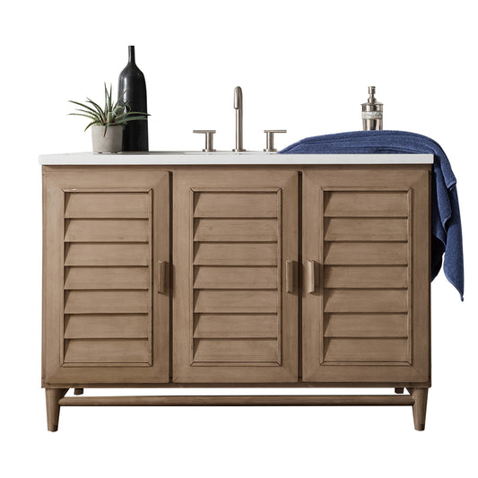 Portland 48" Single Vanity Whitewashed Walnut, w/ 3 CM Eternal Jasmine Pearl Quartz Top James Martin Vanities