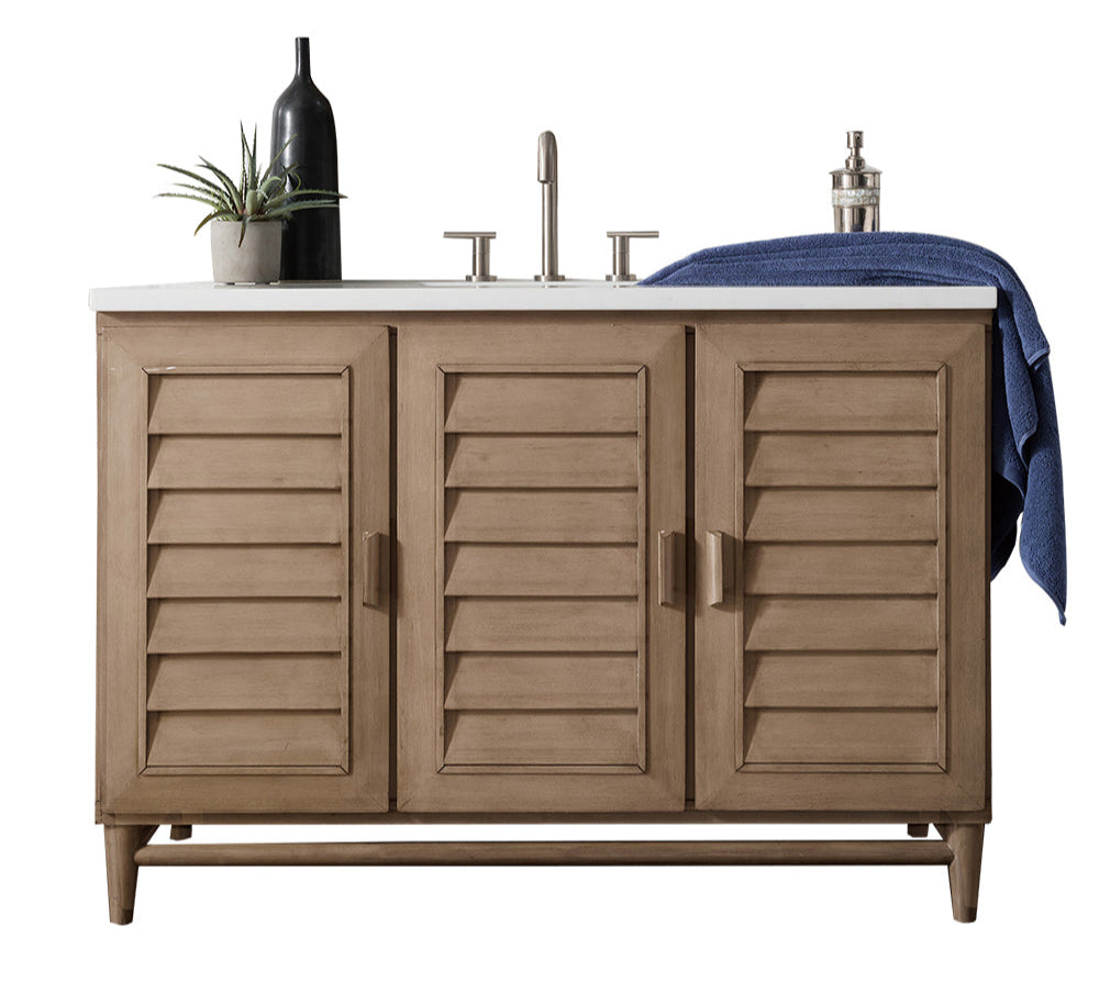 Portland 48" Single Vanity Whitewashed Walnut w/ 3 CM Arctic Fall Solid Surface Top James Martin Vanities