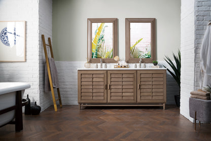 Portland 72" Double Vanity Whitewashed Walnut w/ 3 CM Arctic Fall Solid Surface Top James Martin Vanities