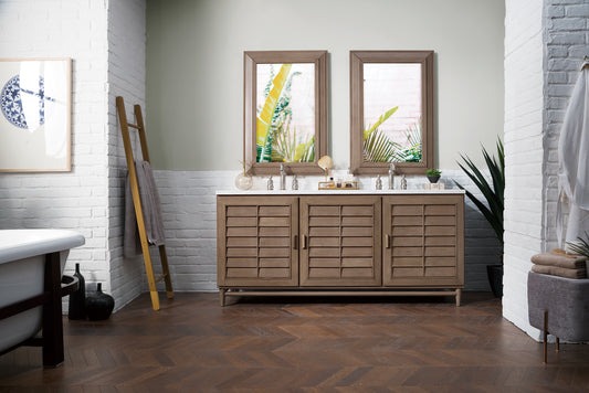 Portland 72" Double Vanity Whitewashed Walnut w/ 3 CM Arctic Fall Solid Surface Top James Martin Vanities