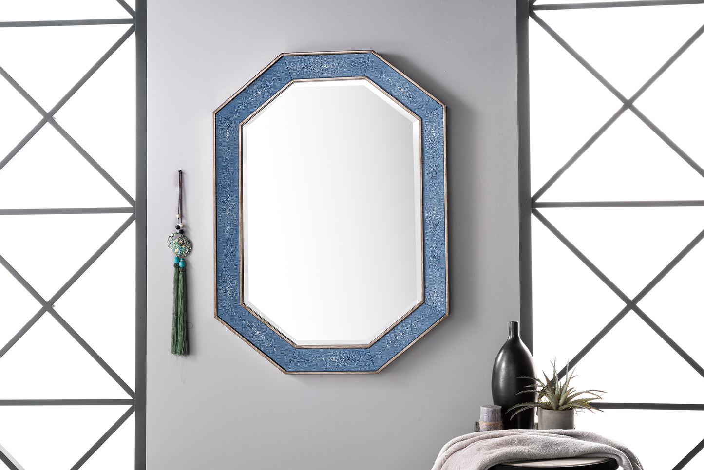 Tangent 30" Mirror, Silver w/ Delft Blue James Martin Vanities