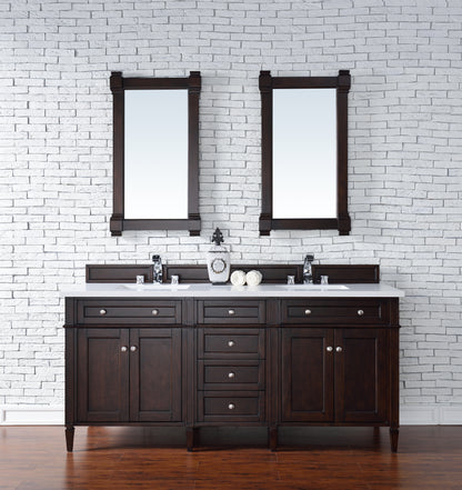 Brittany 72" Burnished Mahogany Double Vanity w/ 3 CM White Zeus Quartz Top James Martin Vanities