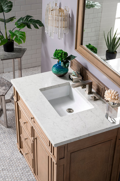 Bristol 36" Single Vanity, Whitewashed Walnut, w/ 3 CM Eternal Jasmine Pearl Quartz Top James Martin Vanities