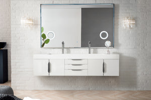 Mercer Island 72" Double Vanity, Glossy White w/ Glossy White Composite Top James Martin Vanities