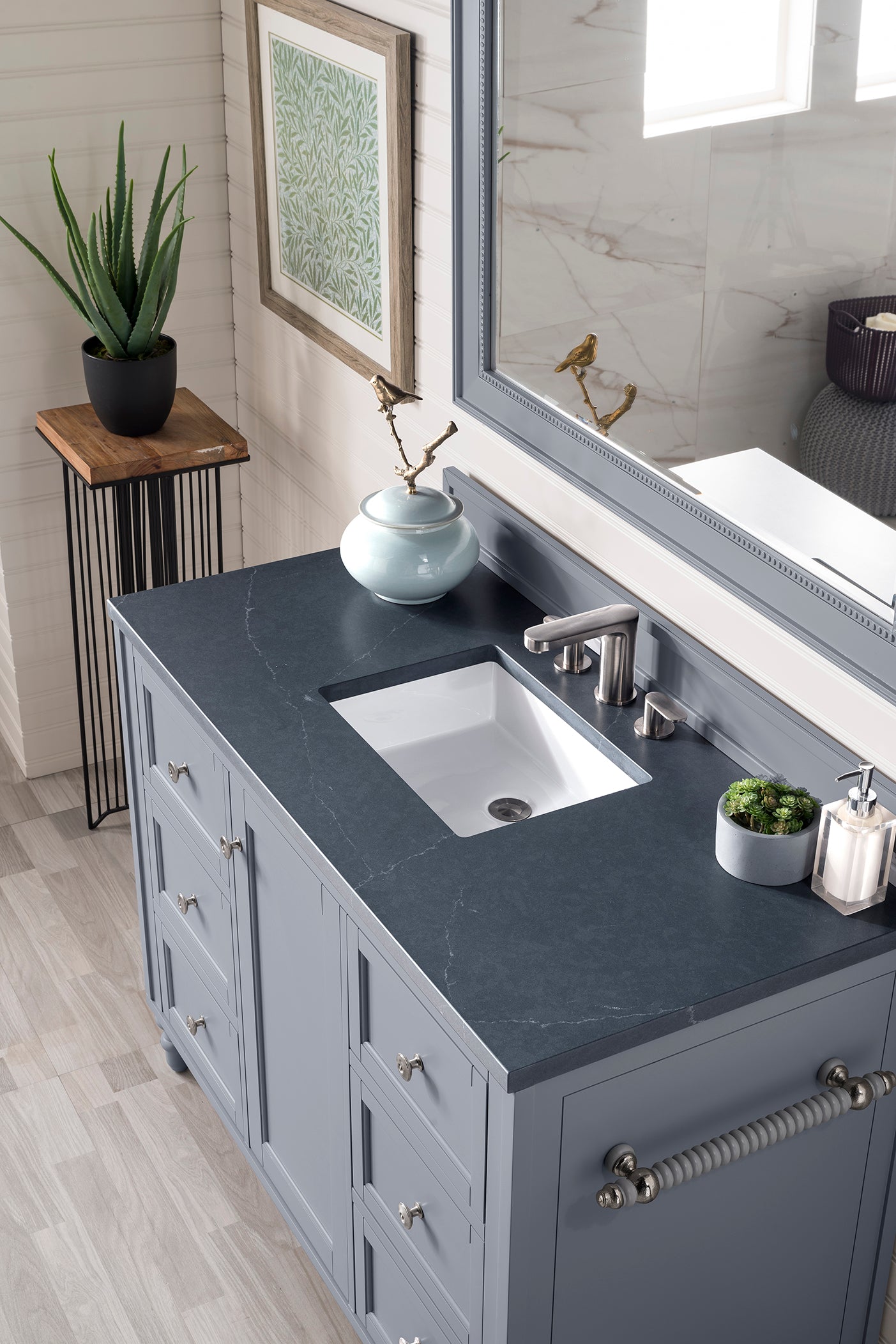 Copper Cove Encore 48" Single Vanity, Silver Gray w/ 3 CM Charcoal Soapstone Quartz Top James Martin Vanities