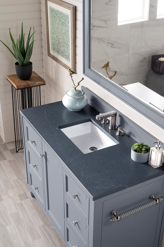 Copper Cove Encore 48" Single Vanity, Silver Gray w/ 3 CM Charcoal Soapstone Quartz Top James Martin Vanities