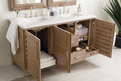 Portland 60" Double Vanity Whitewashed Walnut w/ 3 CM Arctic Fall Solid Surface Top James Martin Vanities