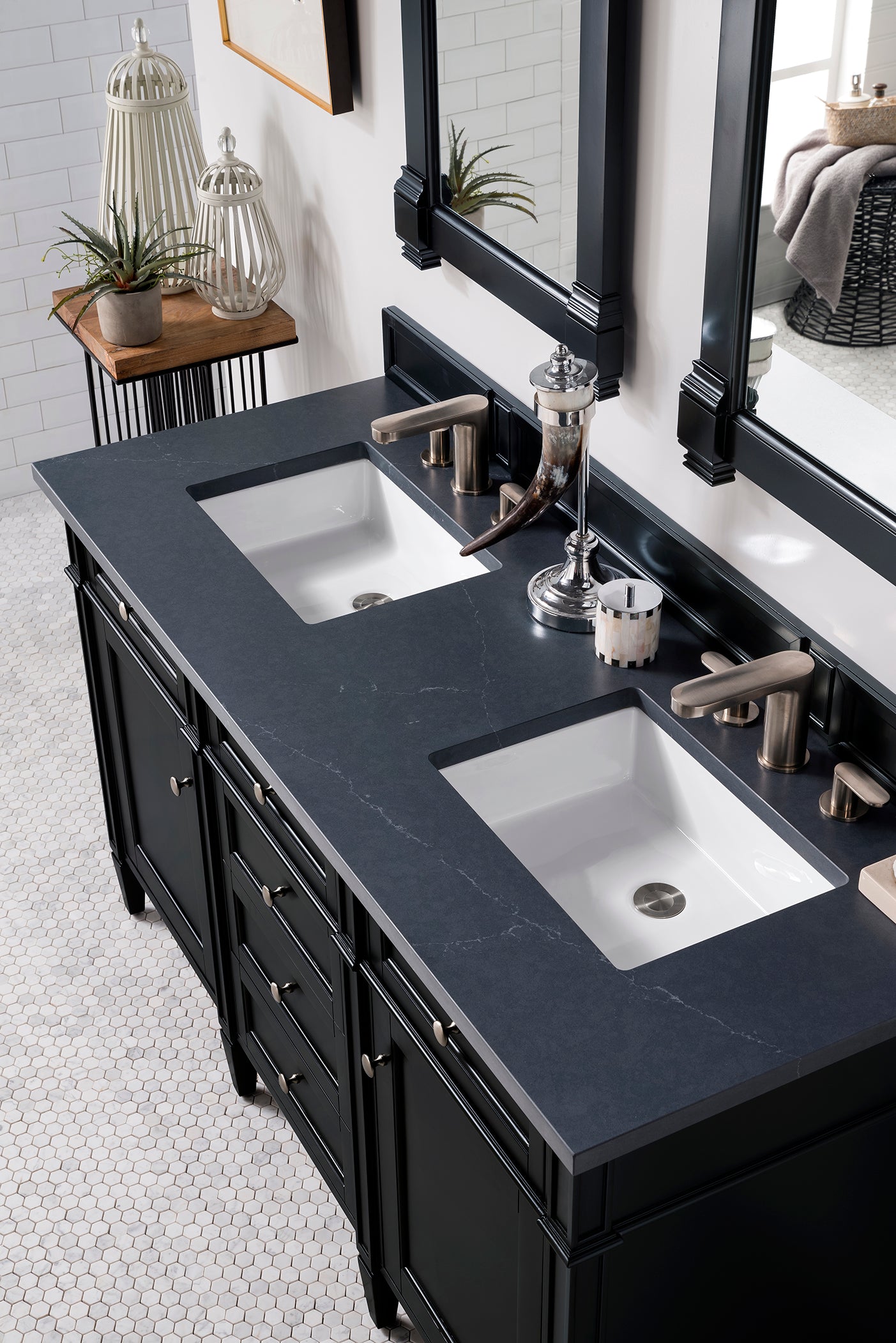 Brittany 60" Black Onyx Double Vanity w/ 3 CM Charcoal Soapstone Quartz Top James Martin Vanities