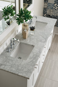 Palisades 72" Double Vanity, Bright White w/ 3 CM Carrara Marble Top James Martin Vanities