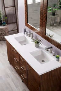 Metropolitan 60" Double Vanity, American Walnut, w/ 3 CM White Zeus Quartz Top James Martin Vanities
