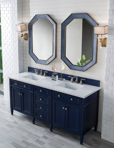 Brittany 72" Victory Blue Double Vanity w/ 3 CM White Zeus Quartz Top James Martin Vanities