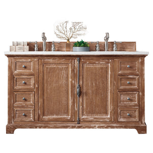 Providence 60" Driftwood Double Vanity w/ 3 CM Carrara Marble Top James Martin Vanities