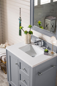 Copper Cove Encore 30" Single Vanity, Silver Gray w/ 3 CM White Zeus Quartz Top James Martin Vanities