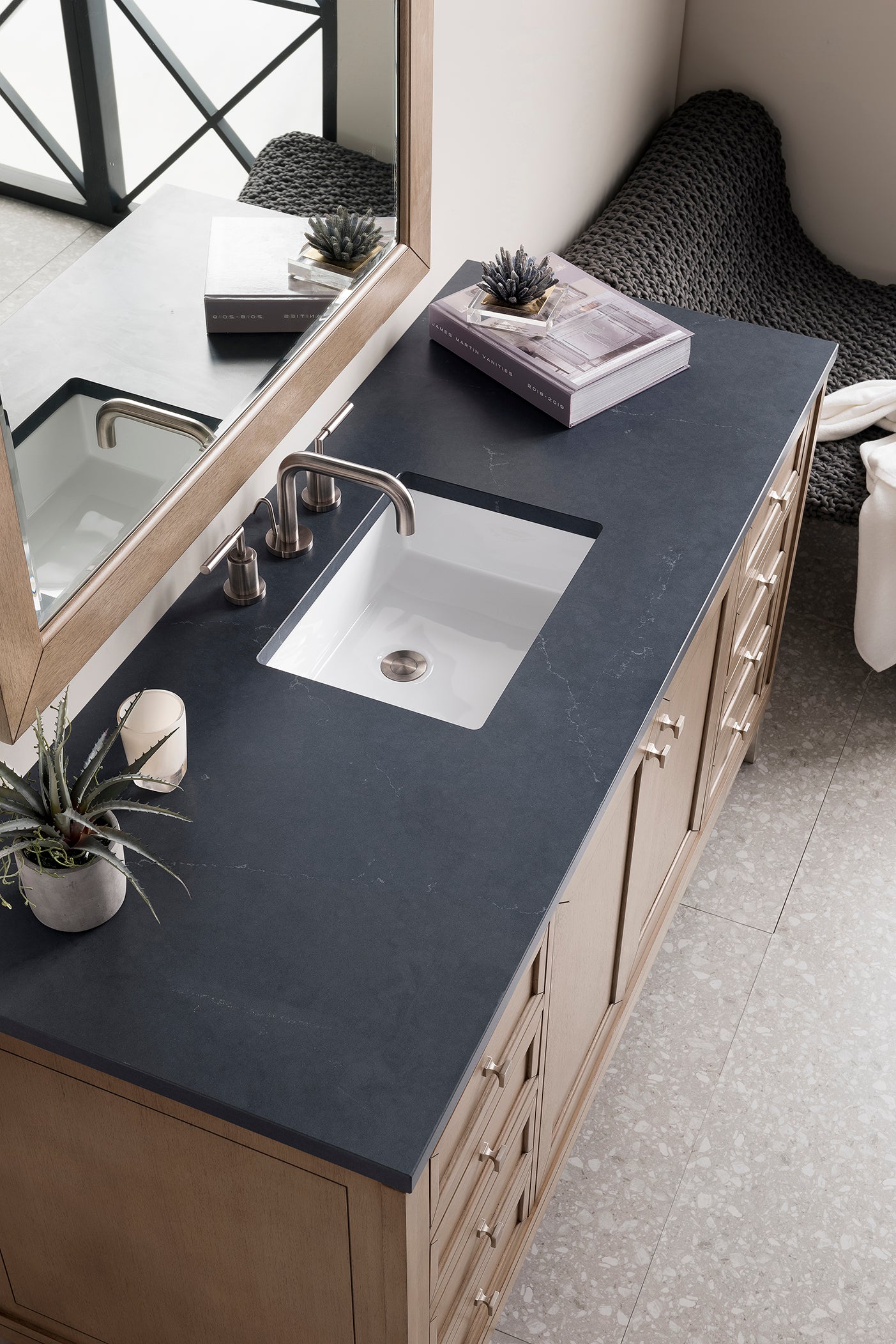 Chicago 60" Single Vanity, Whitewashed Walnut w/ 3 CM Charcoal Soapstone Quartz Top James Martin Vanities