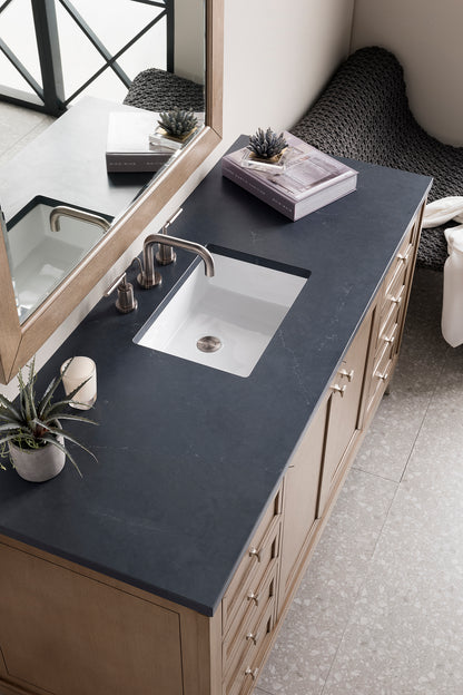 Chicago 60" Single Vanity, Whitewashed Walnut w/ 3 CM Charcoal Soapstone Quartz Top James Martin Vanities