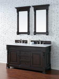 Brookfield 60" Double Vanity, Burnished Mahogany w/ 3 CM Classic White Quartz Top James Martin Vanities