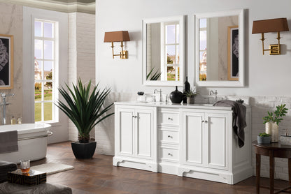 De Soto 72" Double Vanity, Bright White w/ 3 CM Arctic Fall Solid Surface Top James Martin Vanities