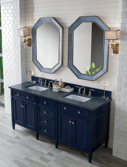 Brittany 72" Victory Blue Double Vanity w/ 3 CM Charcoal Soapstone Quartz Top James Martin Vanities