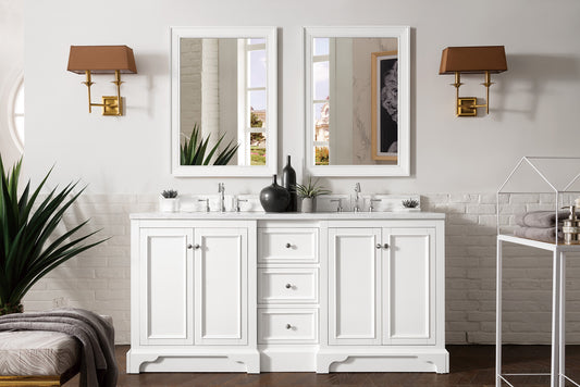 De Soto 72" Double Vanity, Bright White w/ 3 CM Arctic Fall Solid Surface Top James Martin Vanities