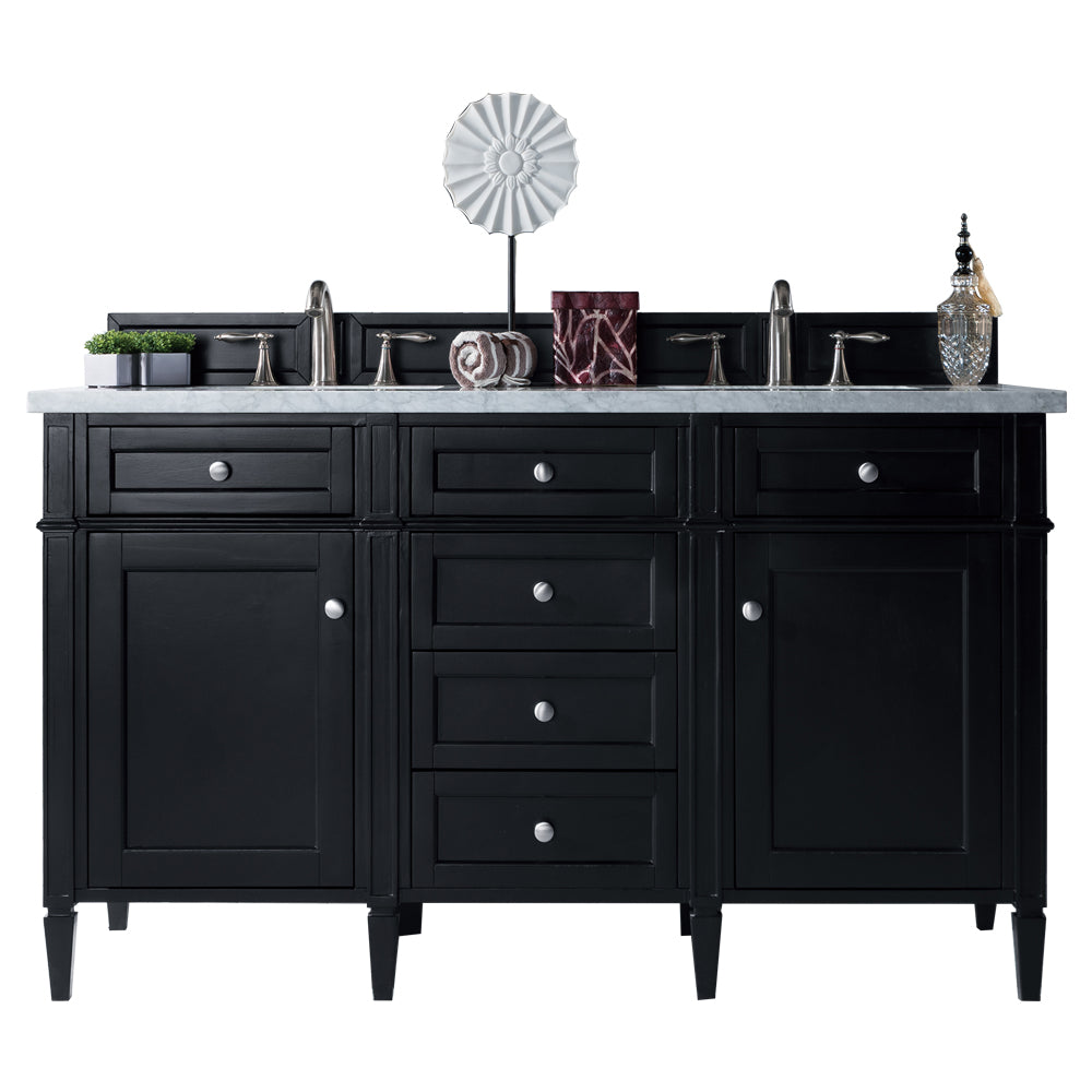 Brittany 60" Black Onyx Double Vanity w/ 3 CM Arctic Fall Solid Surface Top James Martin Vanities